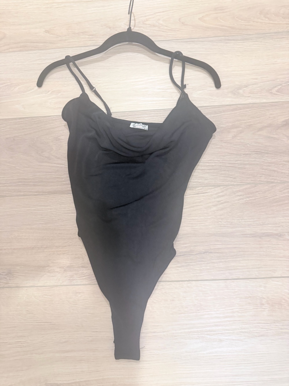 Free People Black Draped Spaghetti-Strap Bodysuit